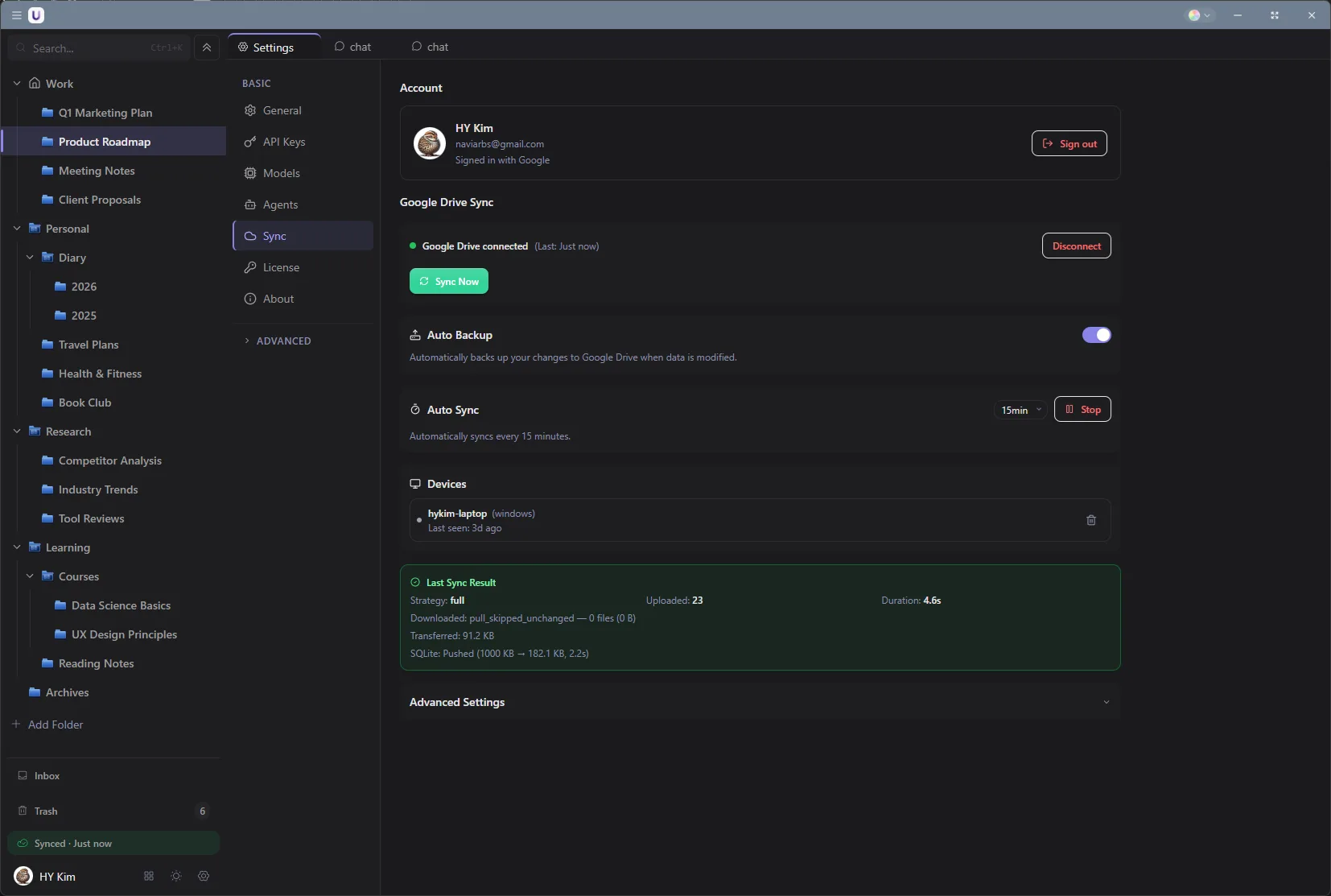 Cross-device sync screenshot