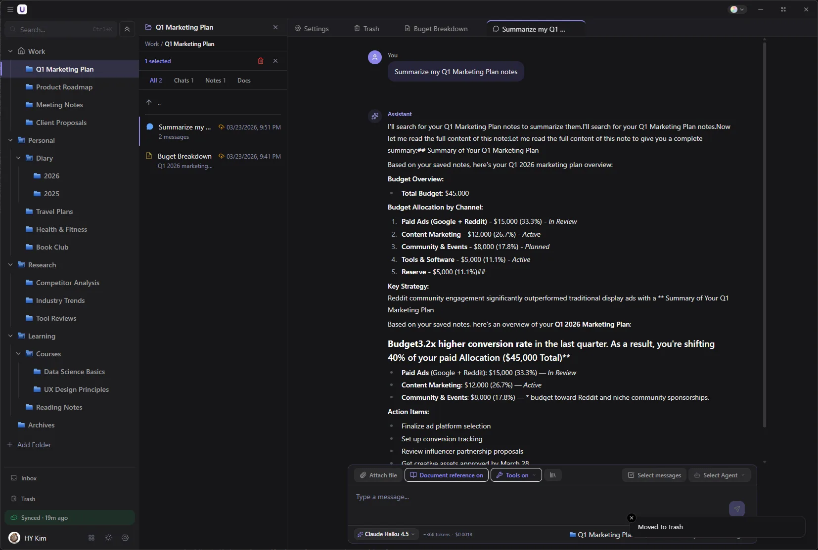 Upvault desktop app — AI chat with persistent memory