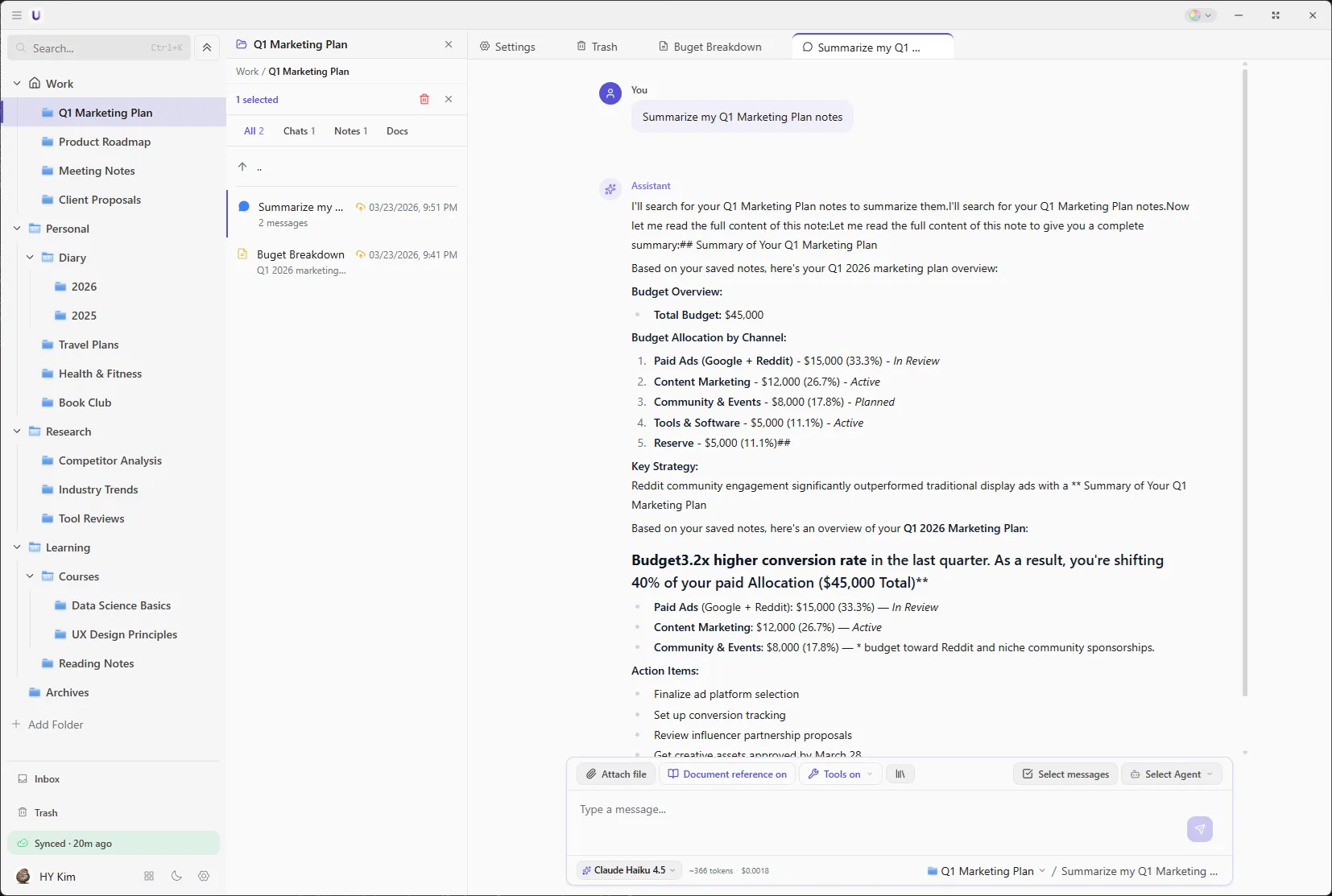 Upvault desktop app — AI chat with persistent memory